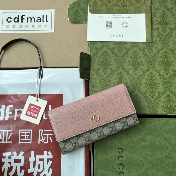Gucci Pink Leather & GG Monogram Long Wallet image 1