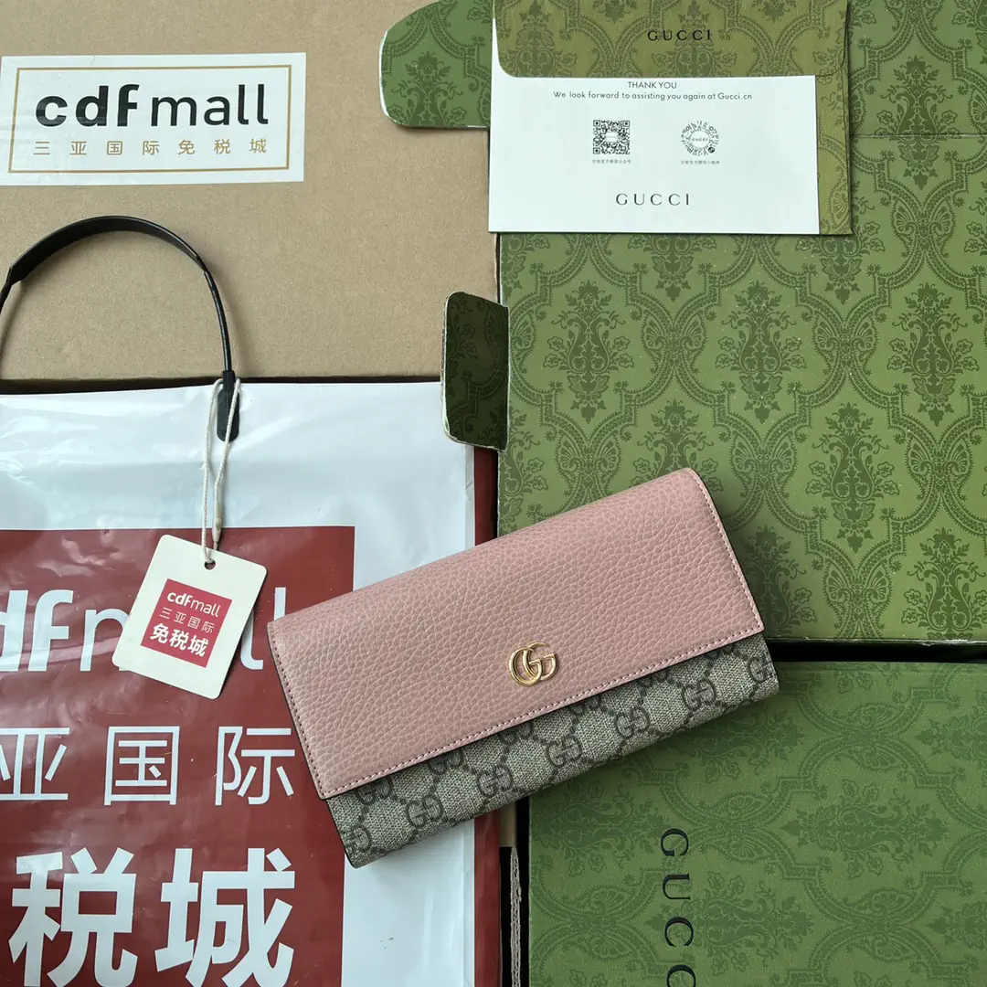 Gucci Pink Leather & GG Monogram Long Wallet image 1