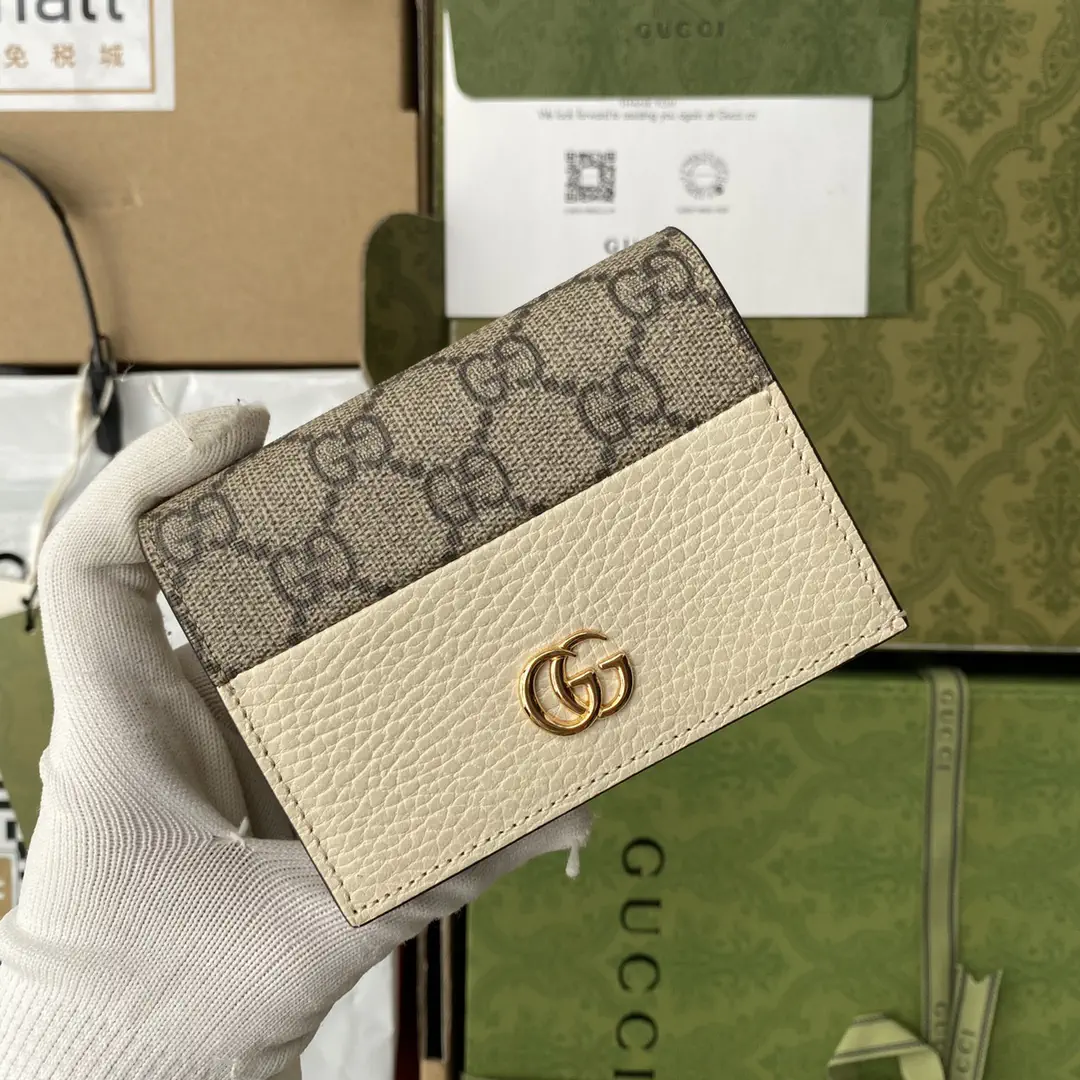 Gucci GG Monogram White Leather Card Holder image 1