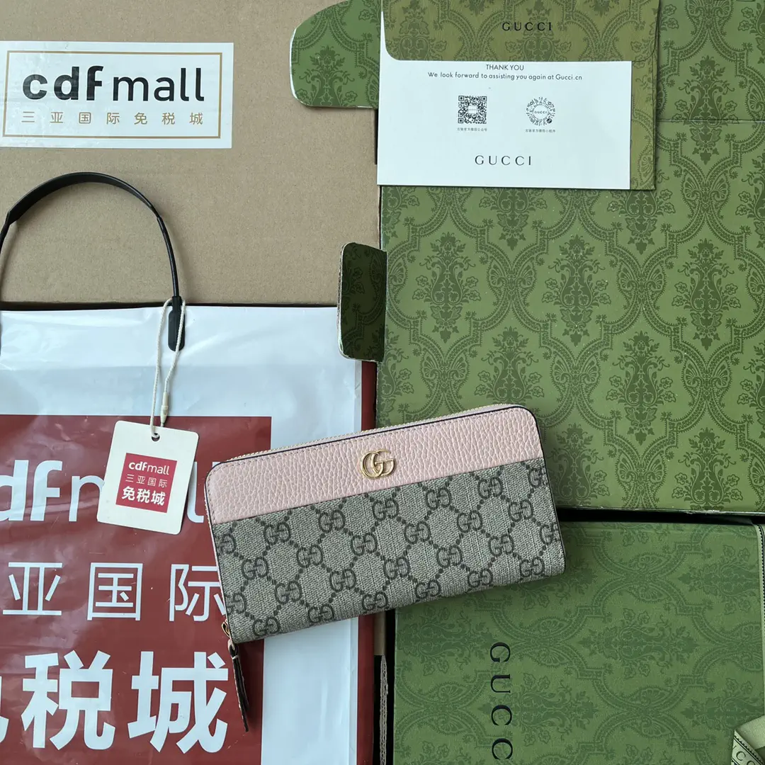 Gucci GG Monogram Pink Trim Zip Around Wallet image 1