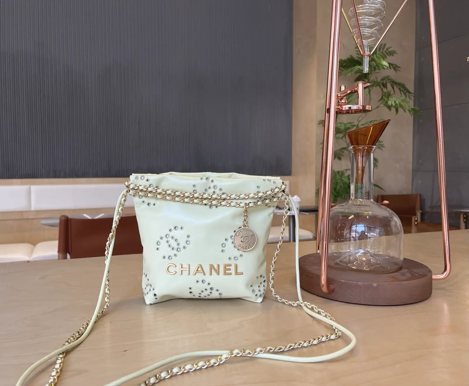 Chanel Mini 22 Bag with Eyelet Embroidery and Chain Straps image 1