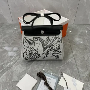 Hermès Herbag Pegasus Print Canvas Top Handle Bag image 1