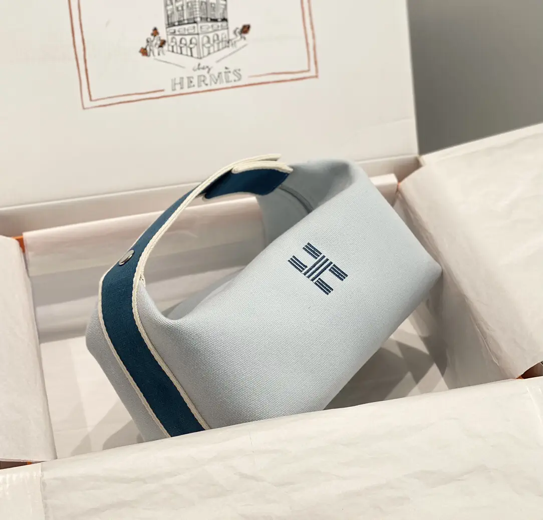 Hermès Light Blue Canvas Toiletry Bag image 1