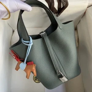 Hermès Almond Green 18cm Top Handle Bag with Silver Hardware image 1