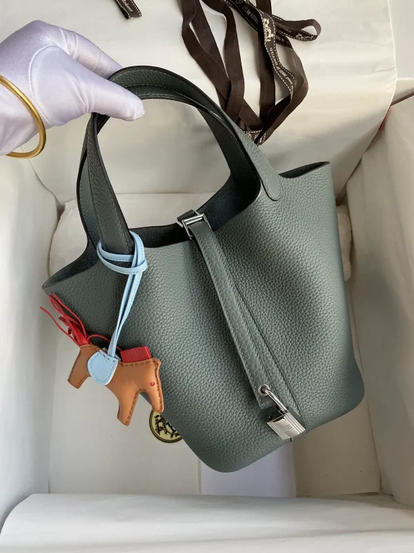 Hermès Almond Green 18cm Top Handle Bag with Silver Hardware image 1