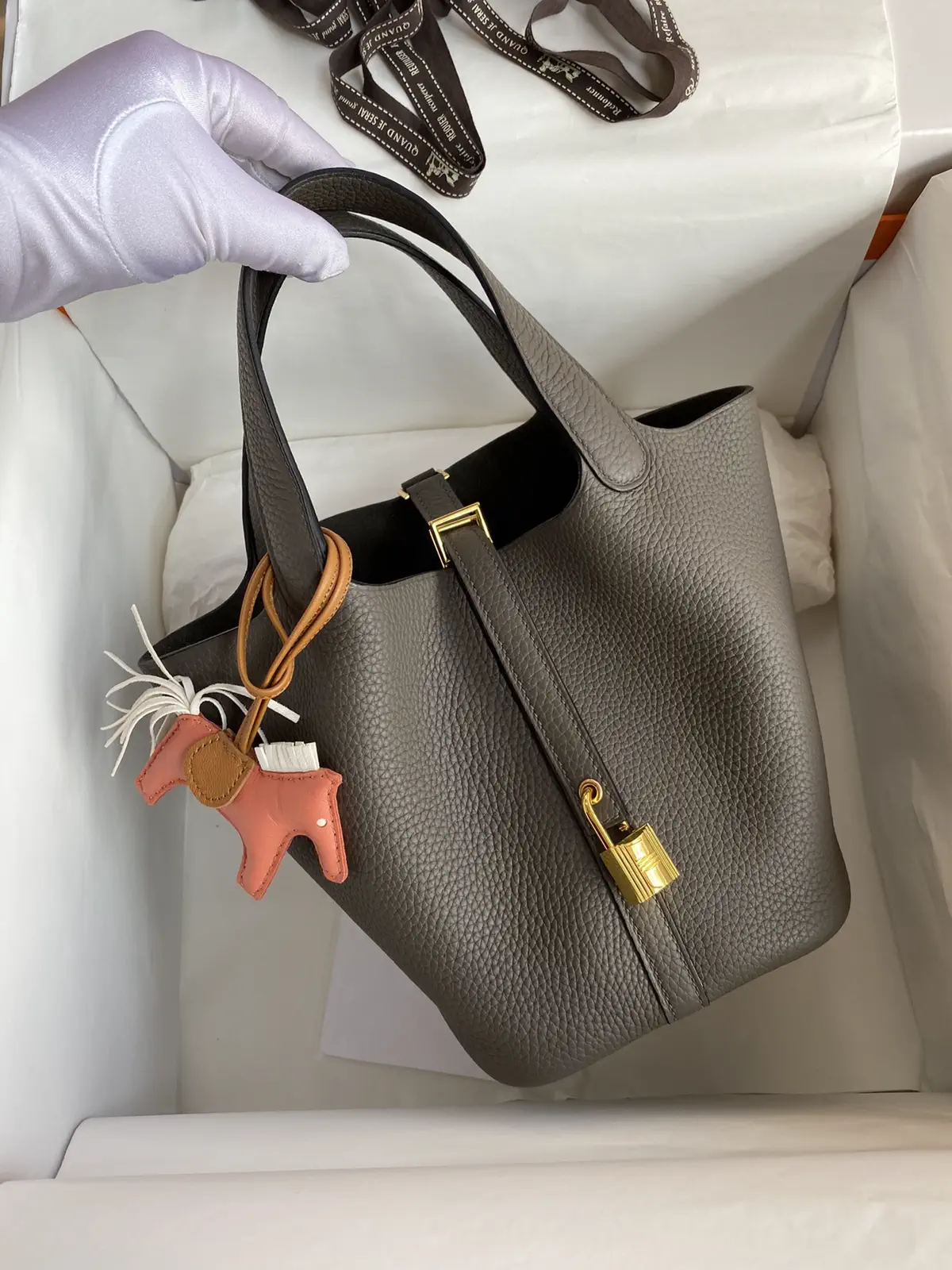 Hermès Etain Grey Picotin 18 Bucket Bag with Gold Hardware image 1