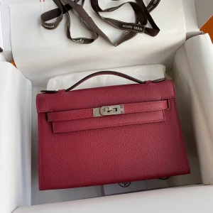 Hermès Burgundy Top Handle Clutch Bag image 1