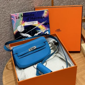 Hermès Blue Leather Crossbody Bag with Mini Pouch image 1
