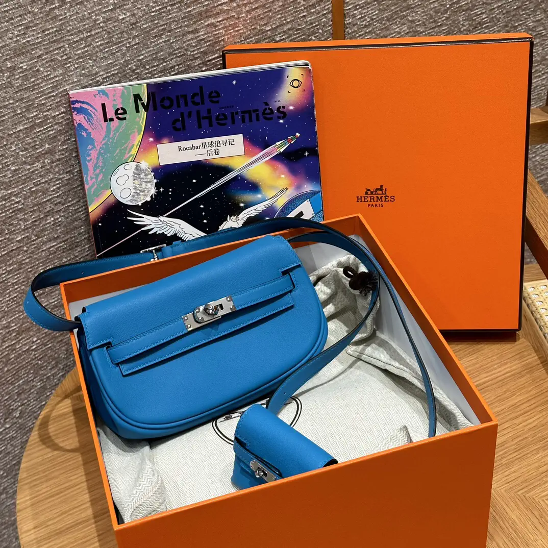 Hermès Blue Leather Crossbody Bag with Mini Pouch image 1