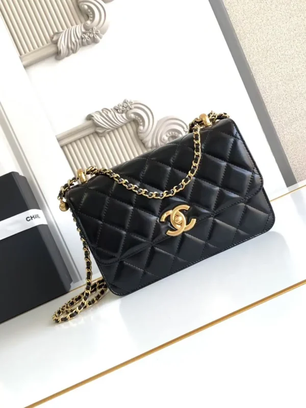 Chanel Quilted Mini Crossbody Bag with Double Gold Ball Chain image 1