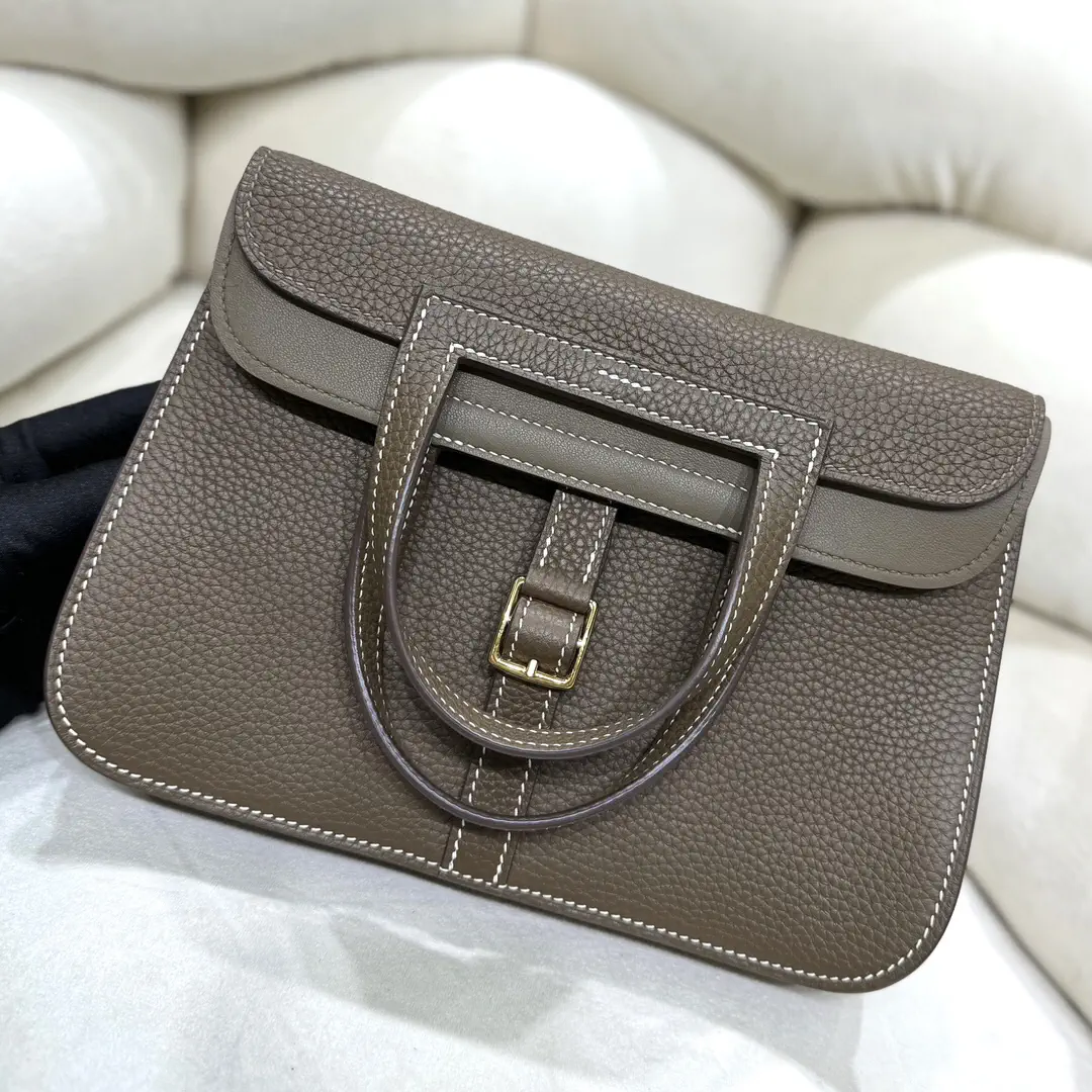 Hermès Taupe Leather Top Handle Bag image 1