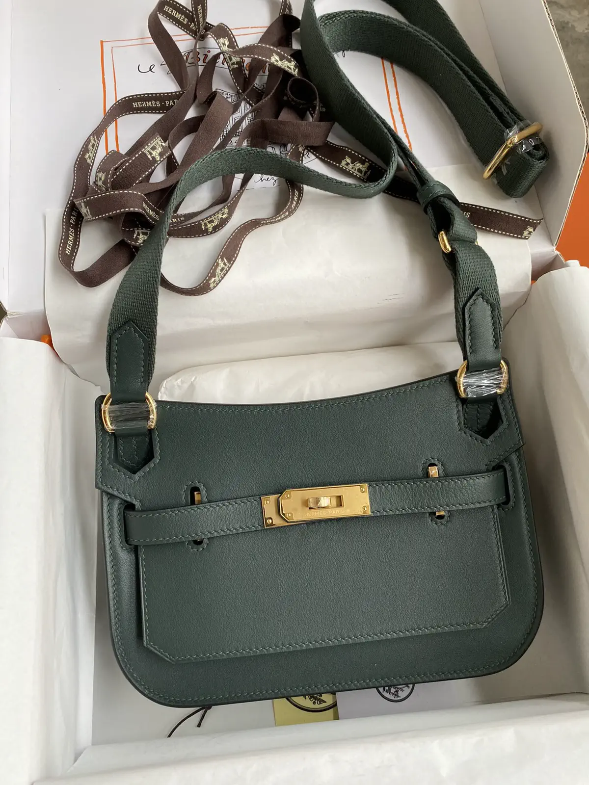 Hermès Dark Green Mini Crossbody Bag with Gold Hardware image 1