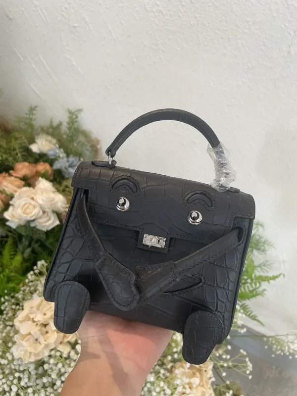 Hermès Black Croc-Embossed Kelly Doll Top Handle Bag image 1