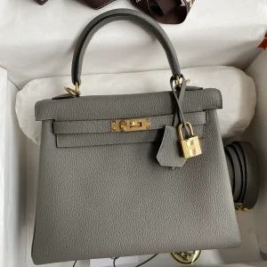 Hermès Gray Top Handle Bag with Gold Hardware image 1