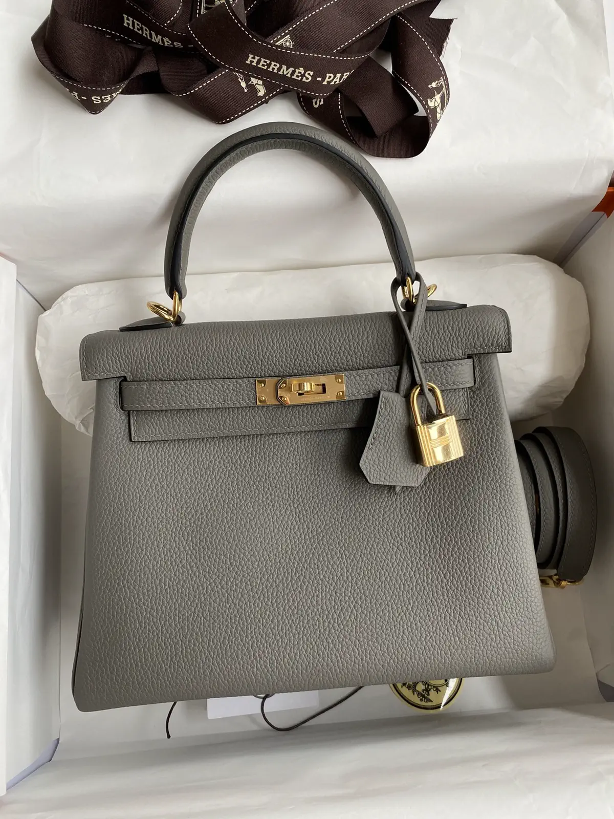 Hermès Gray Top Handle Bag with Gold Hardware image 1