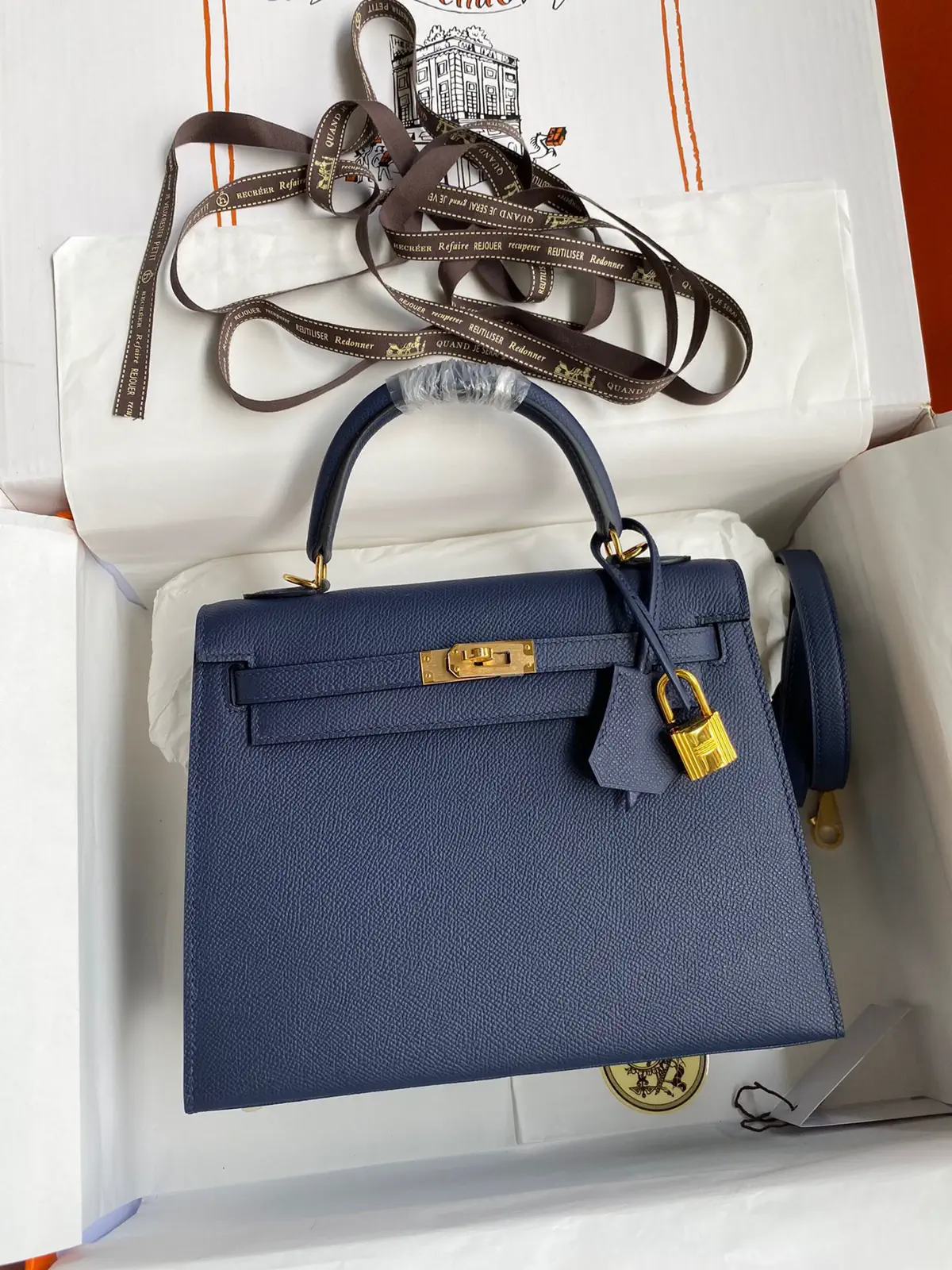 Hermès Navy Blue Kelly Top Handle Bag image 1