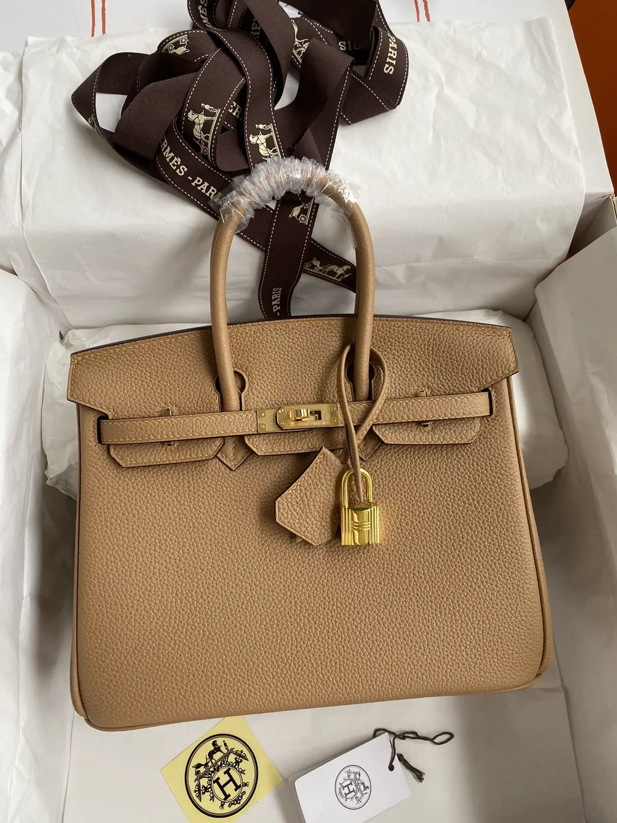 Hermès Tan Togo Leather Top Handle Bag image 1