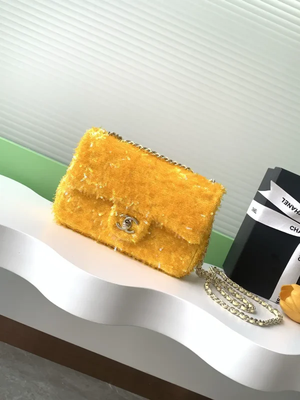 Chanel Yellow Sequin Chain Flap Bag image 1