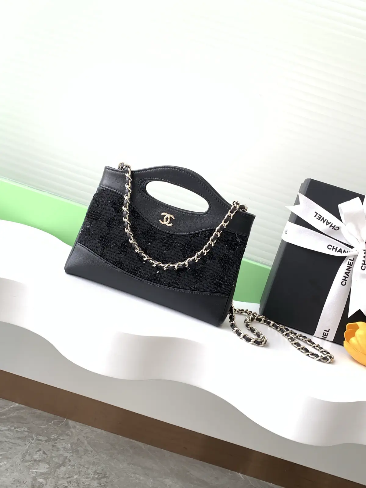 Chanel Black Sequin Leather 31 Bag image 1