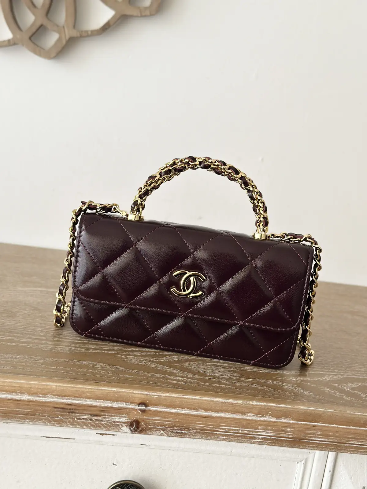 Chanel Quilted Top Handle Bag with Chain Strap image 1