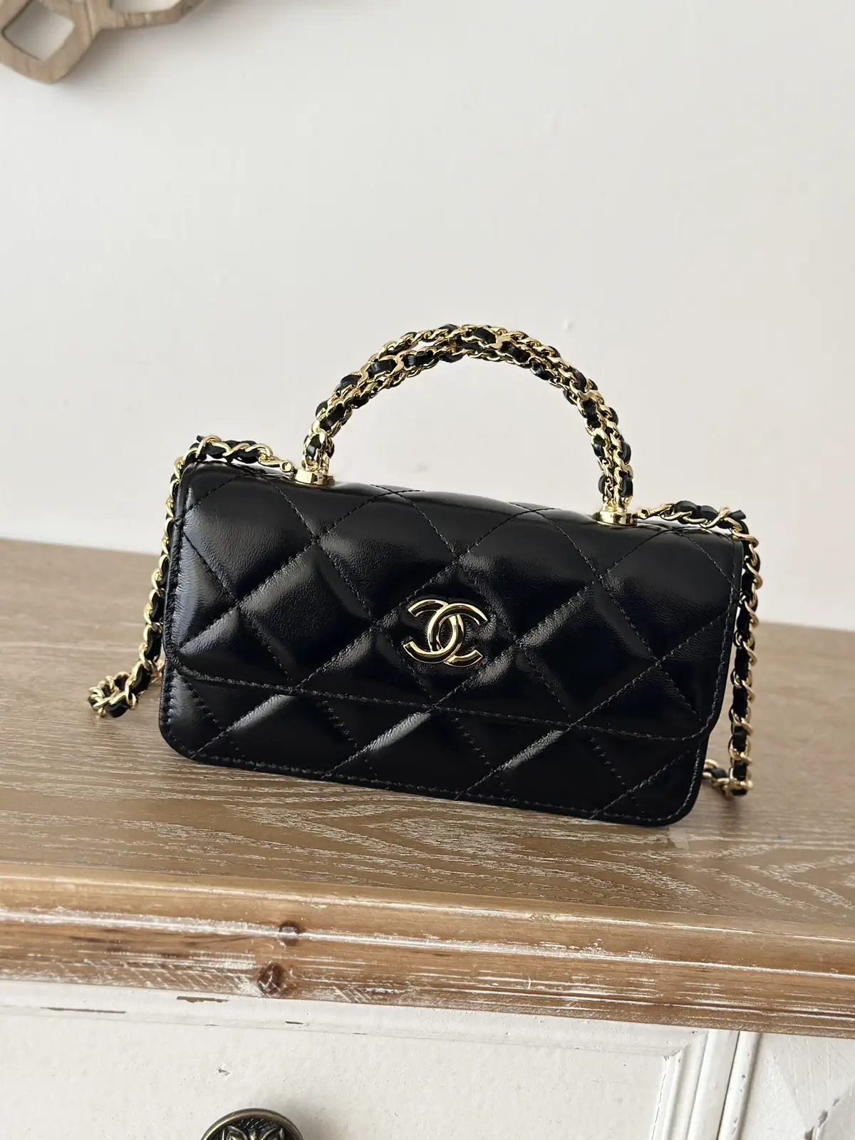 Chanel Quilted Top Handle Bag with Chain Strap image 1
