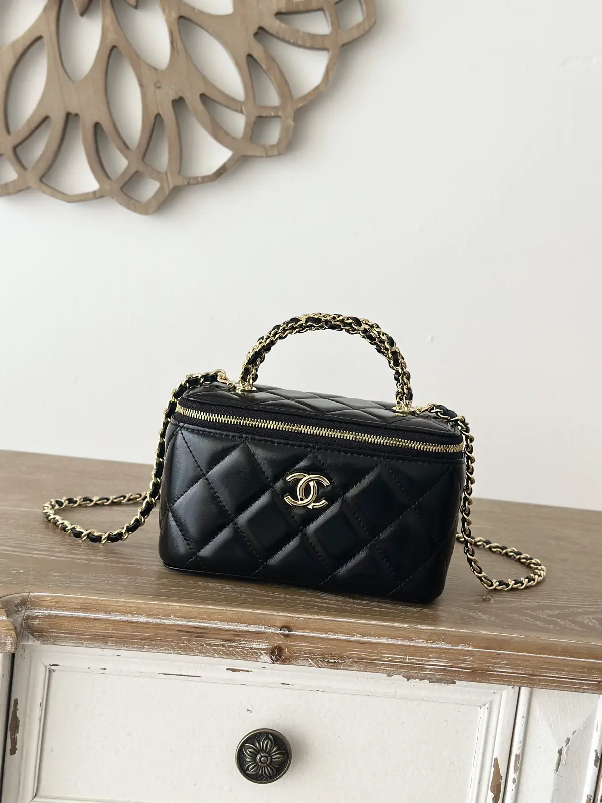 Chanel Quilted Cosmetic Bag with Chain Strap image 1