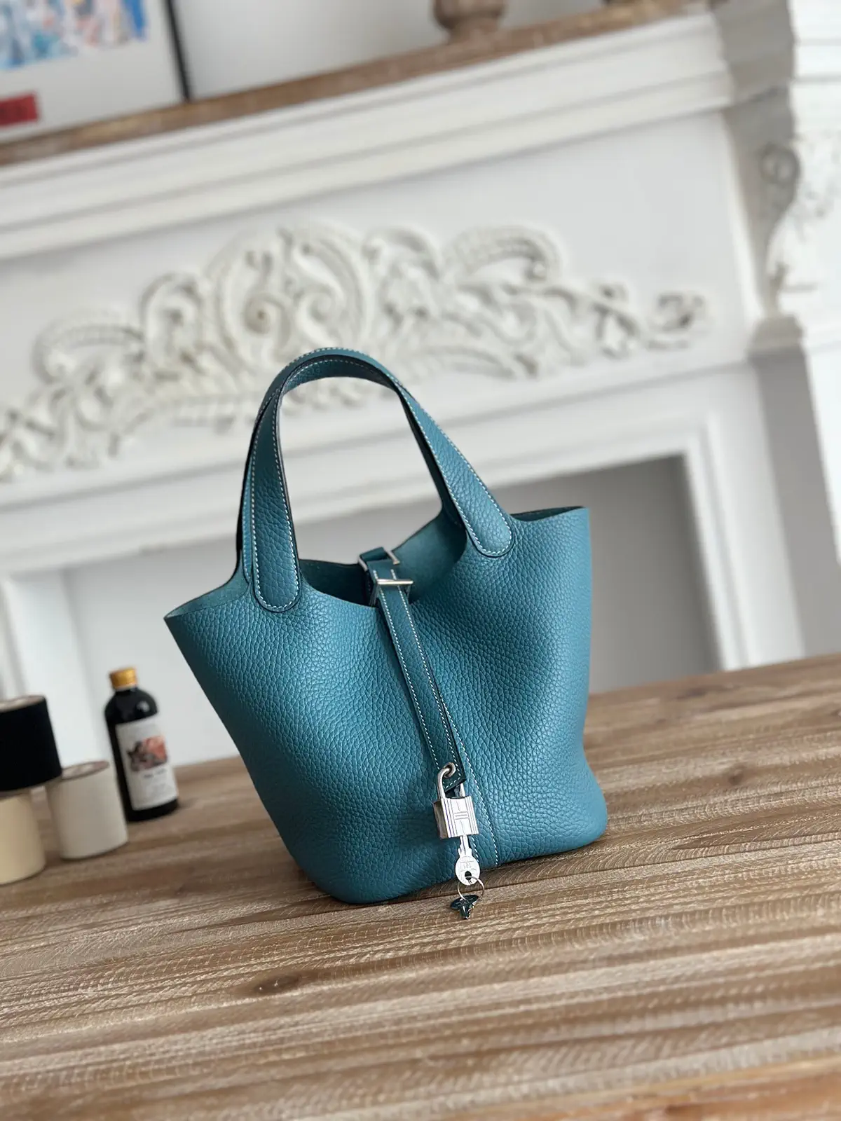 Hermès Teal Leather Picotin Bucket Bag image 1