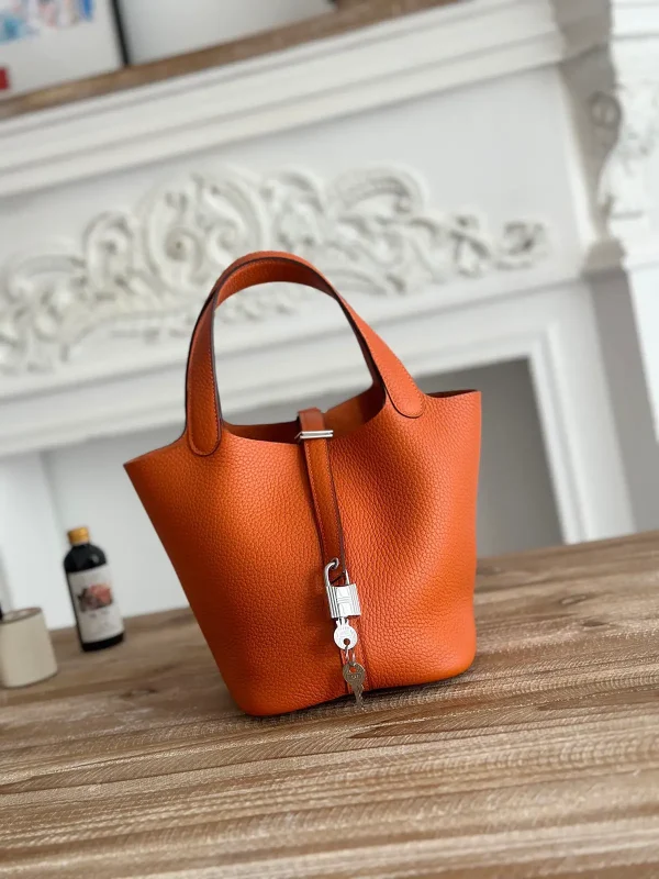 Hermès Orange Leather Picotin Bucket Bag image 1