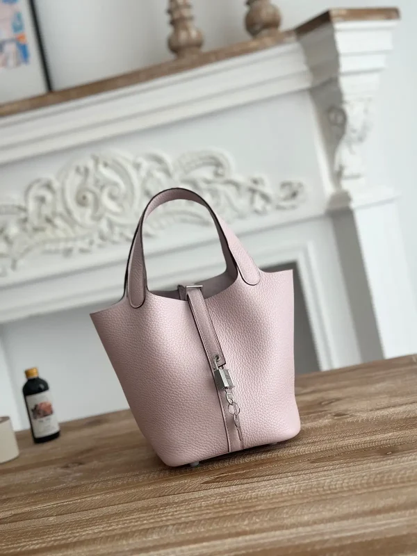Hermès Pink Leather Picotin Bucket Bag image 1