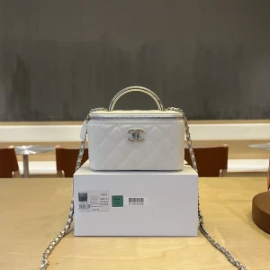 Chanel Quilted Top Handle Cosmetic Bag with Chain Strap image 1