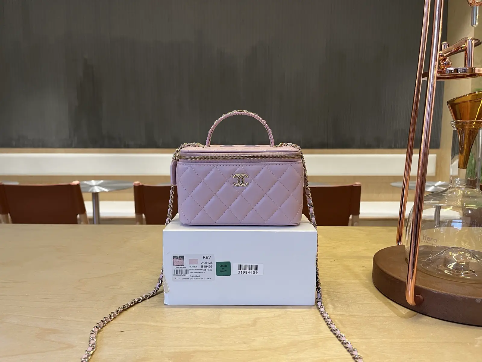 Chanel Quilted Top Handle Cosmetic Bag with Chain Strap image 1