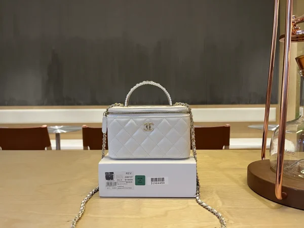 Chanel Quilted Top Handle Cosmetic Bag with Chain Strap image 1