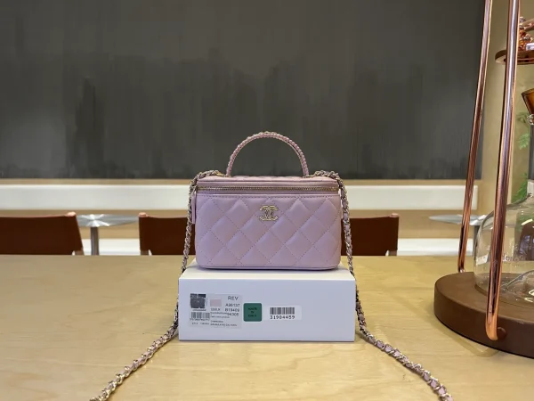 Chanel Quilted Top Handle Cosmetic Bag with Chain Strap image 1