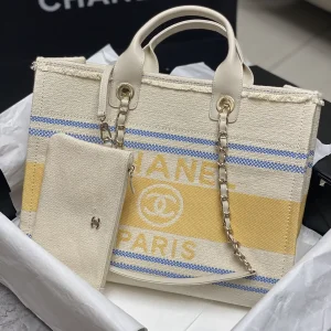 Chanel Striped Canvas Tote Bag with Pouch image 1
