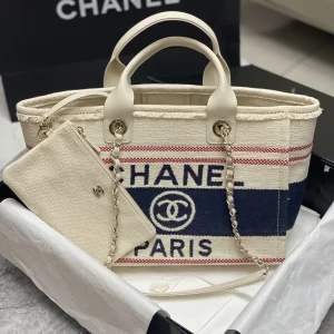 Chanel Canvas Tote Bag with Attached Pouch image 1