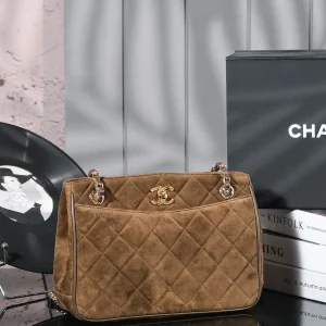 Chanel Vintage Quilted Suede Tote Shoulder Bag image 1