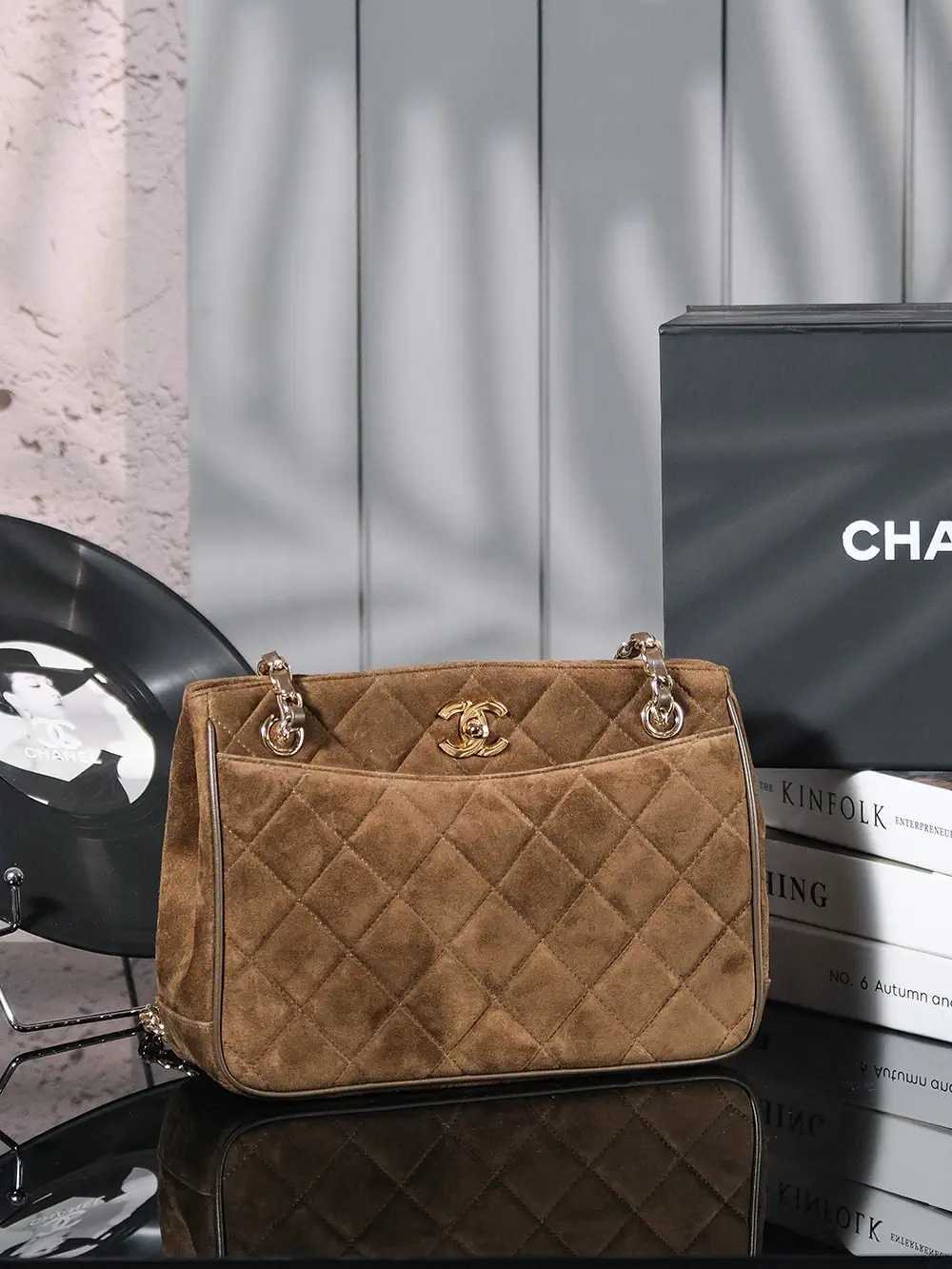 Chanel Vintage Quilted Suede Tote Shoulder Bag image 1