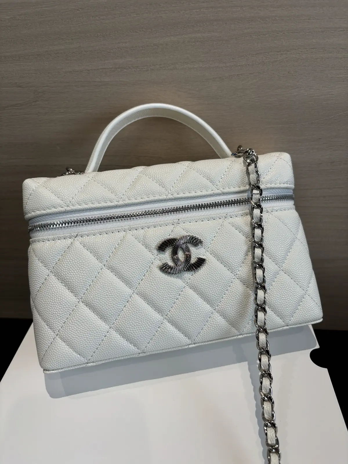 Chanel Quilted Top Handle Cosmetic Bag with Chain Strap image 1