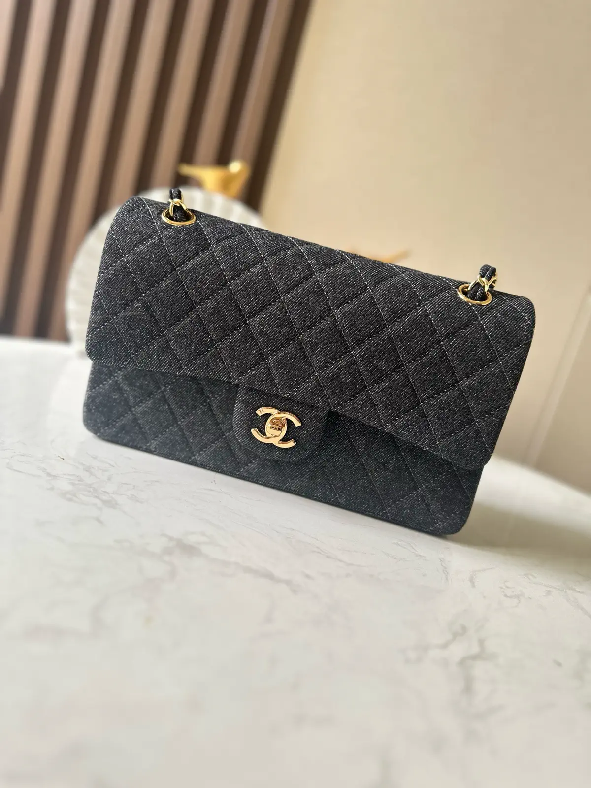 Chanel Quilted Denim Classic Flap Shoulder Bag image 1
