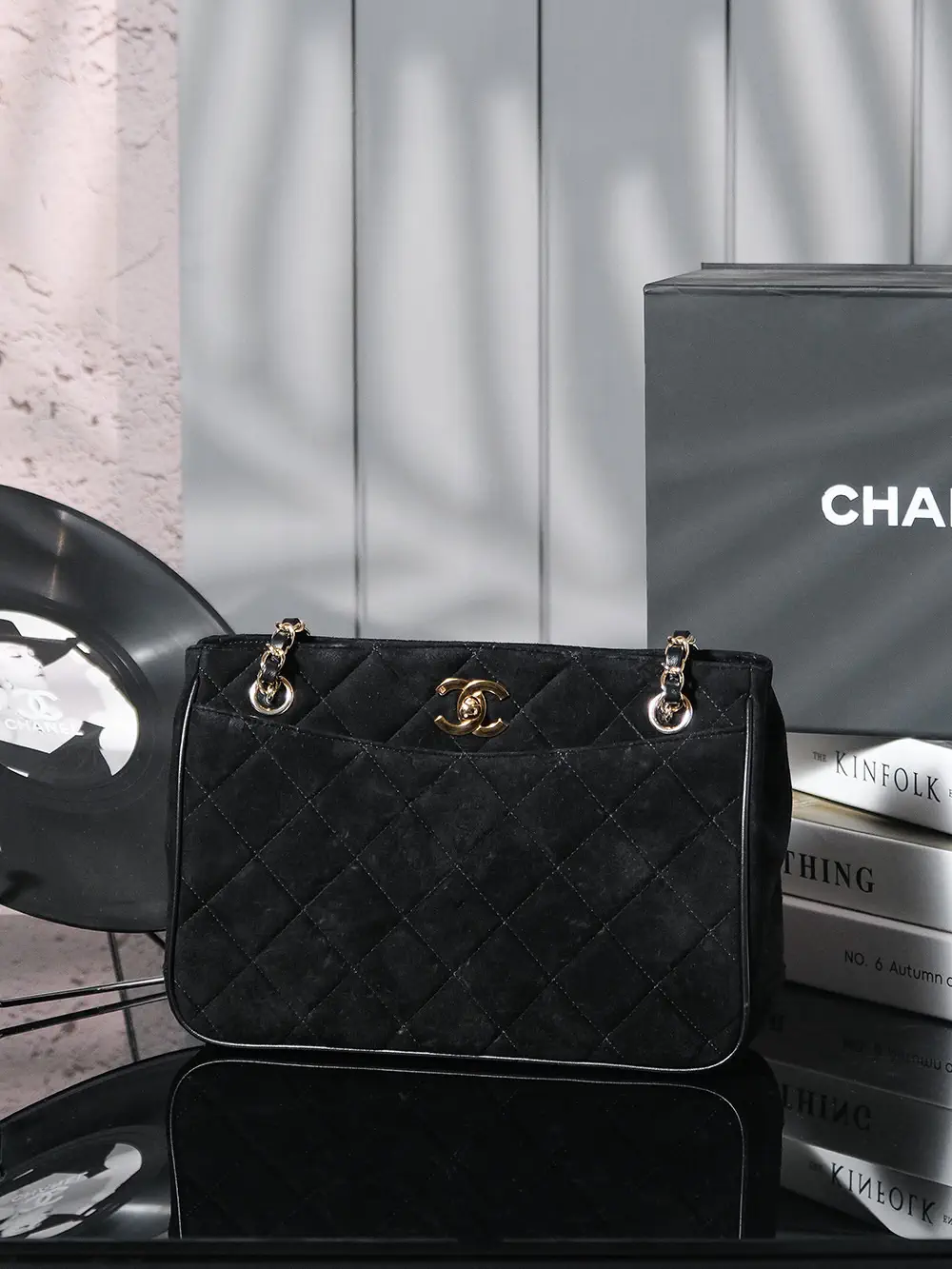 Chanel Vintage Quilted Suede Tote Shoulder Bag image 1