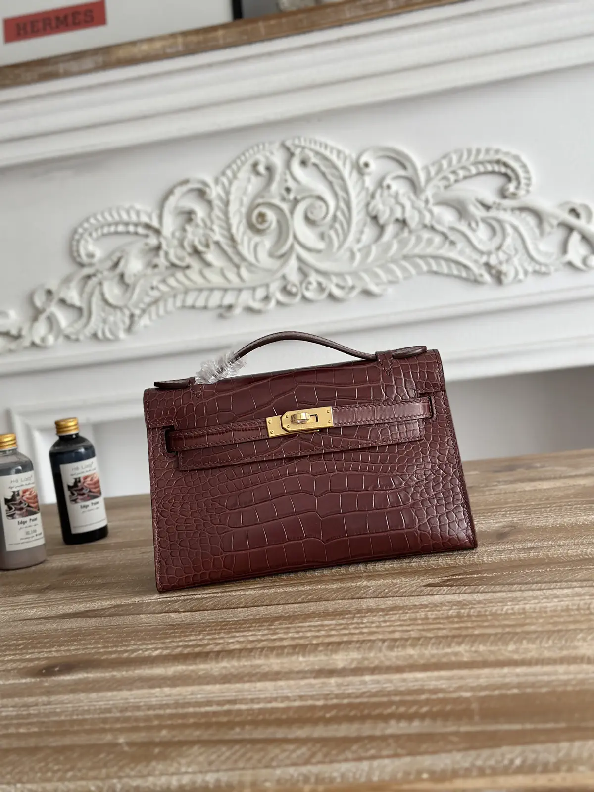Hermès Burgundy Croc-Embossed Kelly Mini Top Handle Bag image 1