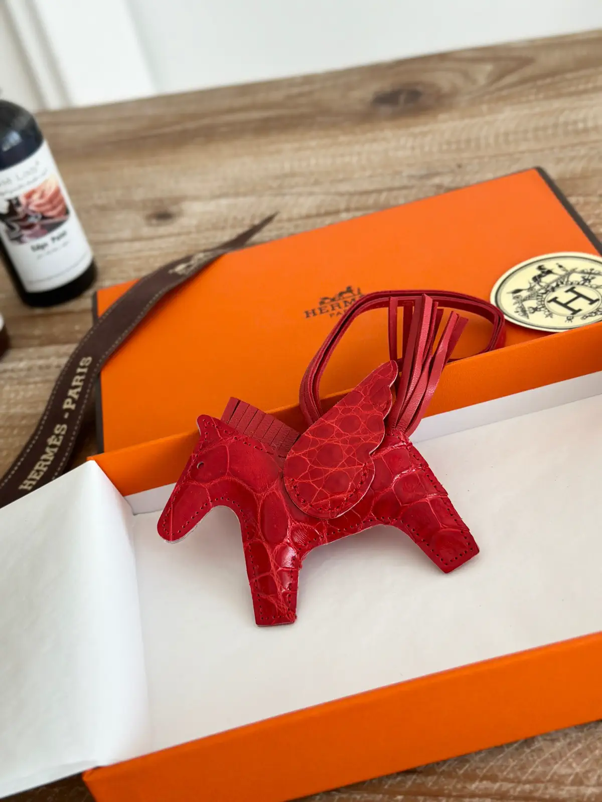 Hermès Red Crocodile-Embossed Mini Pegasus Bag Charm image 1