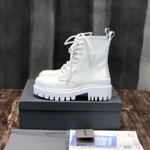 Balenciaga White Lace-Up Martin Boots image 1