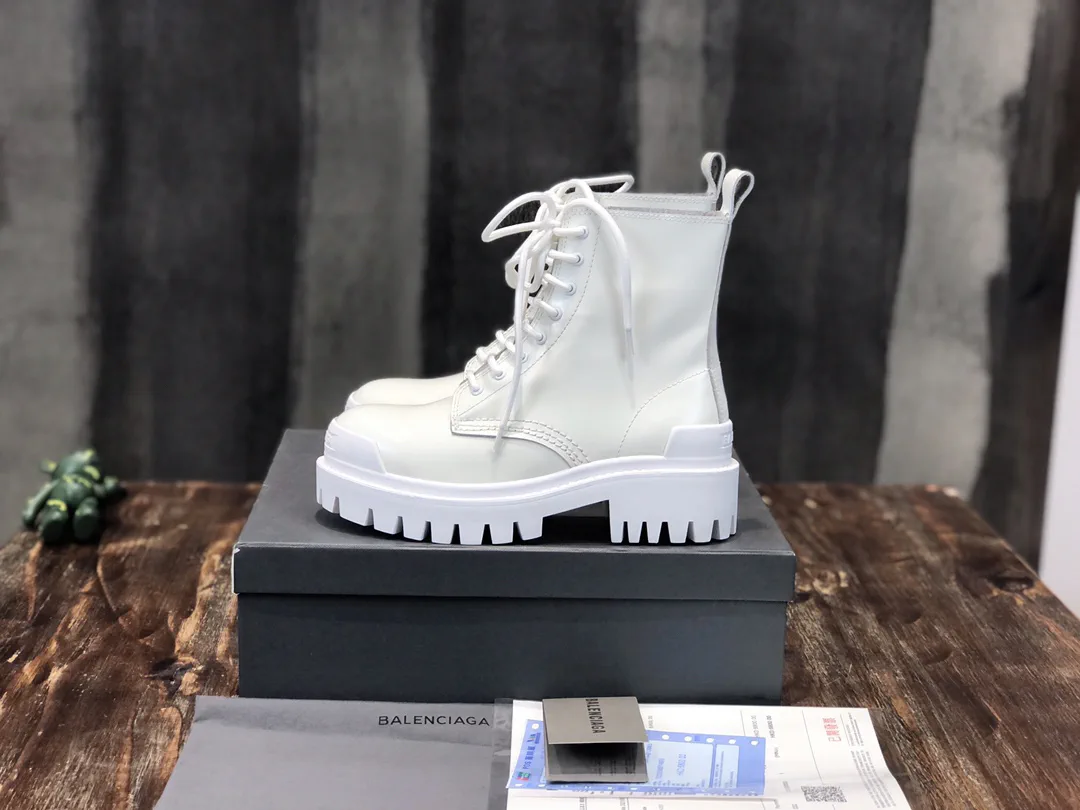 Balenciaga White Lace-Up Martin Boots image 1