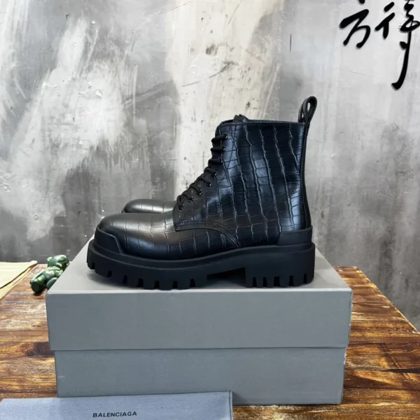 Balenciaga Trooper Croc-Embossed Leather Combat Boots image 1