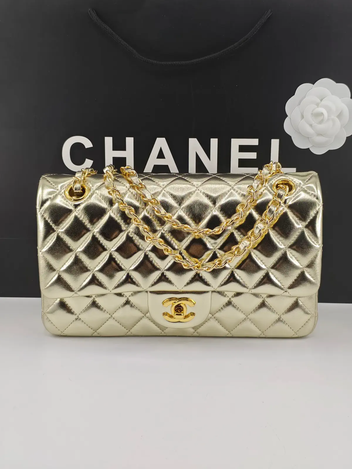 Chanel Quilted Metallic Gold Shoulder Bag image 1