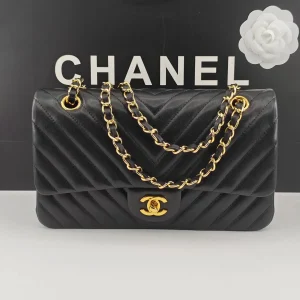 Chanel Black Quilted Chevron Shoulder Bag with Gold Hardware image 1