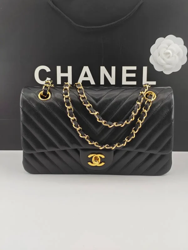 Chanel Black Quilted Chevron Shoulder Bag with Gold Hardware image 1