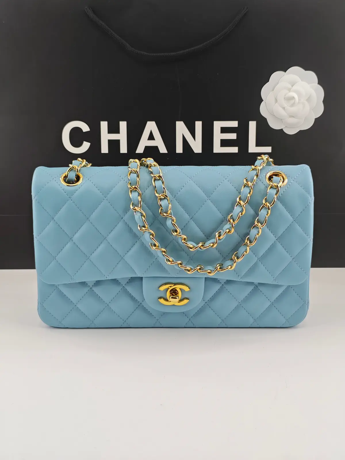 Chanel Quilted Light Blue Shoulder Bag with Gold Hardware image 1