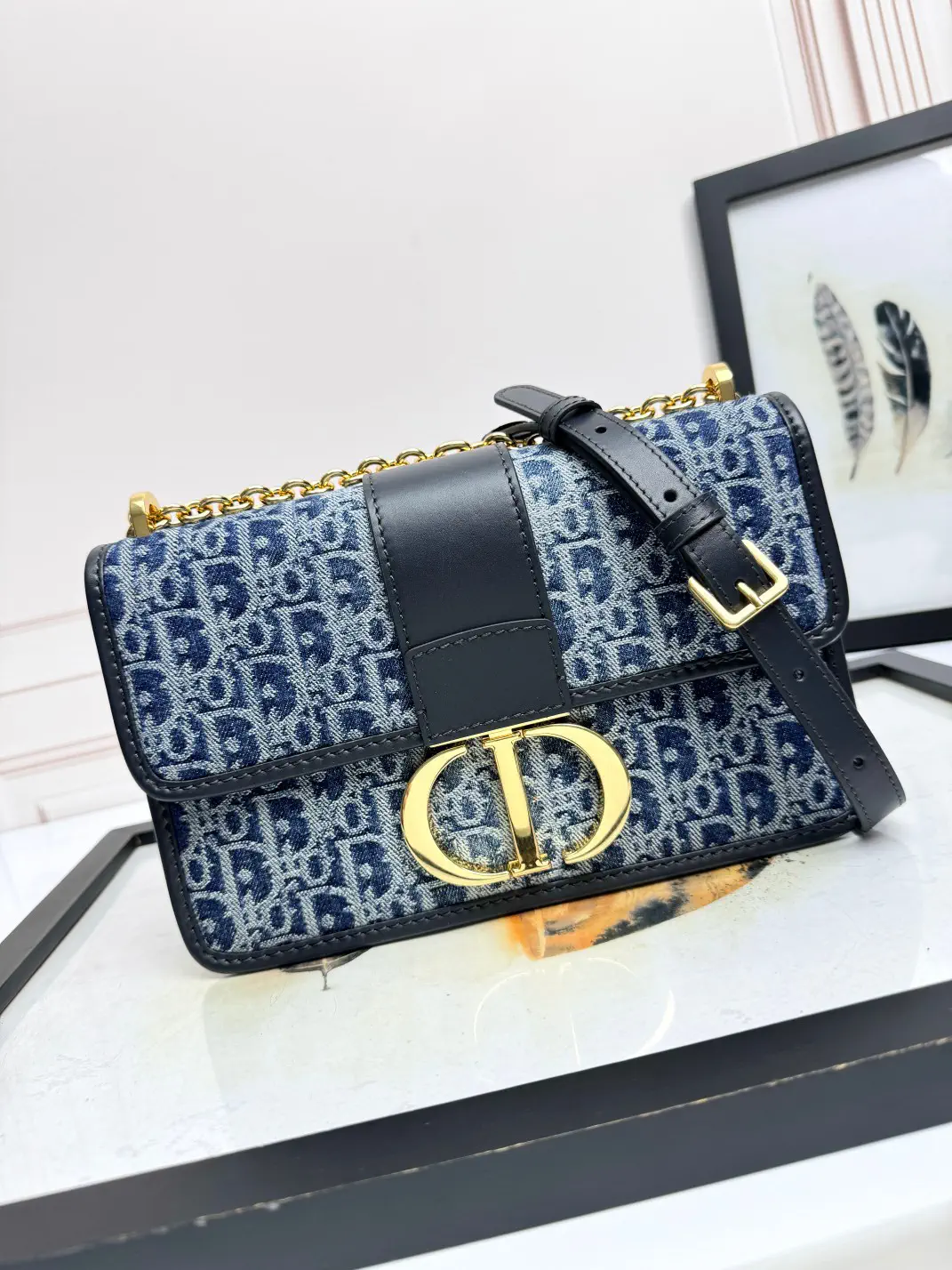 Dior 30 Montaigne Denim Monogram Shoulder Bag image 1